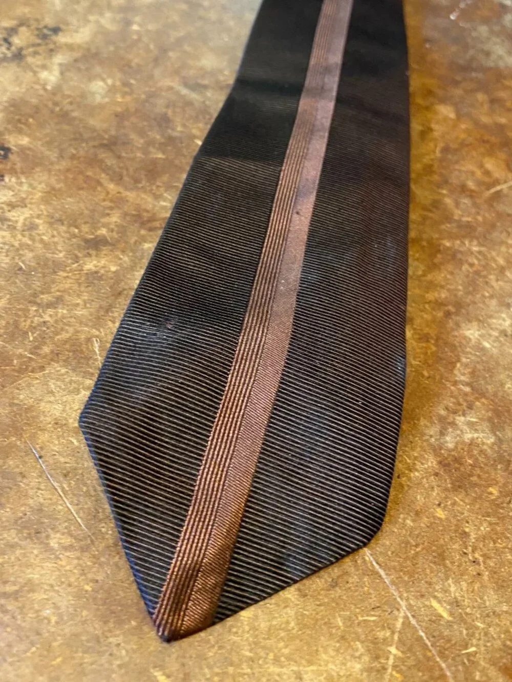 50s Wicks Greenman Dark Chocolate Milk Chocolate Brown Stripe Slim Tie Vintage